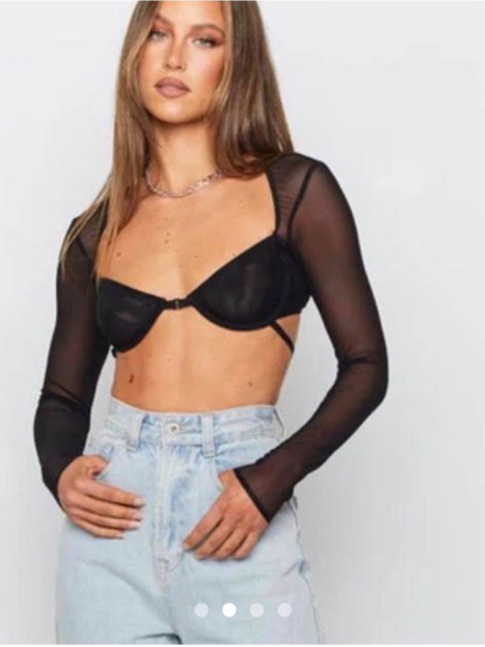 Lioness Gilda Crop Top XS Black Mesh Long Sleeve Party Edgy Club Concert Y2K